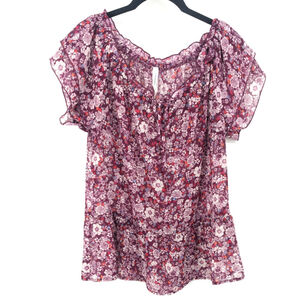 Aeropostale Top Womens XL Pink Floral Ruffle‎ Sleeve Fairycore Y2K 90s Blouse